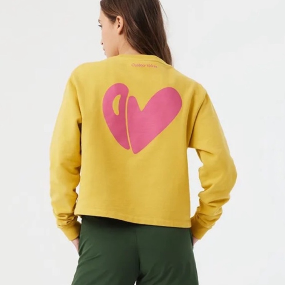 Outdoor Voices crop crew neck Love sweatshirt gold pink size XS
